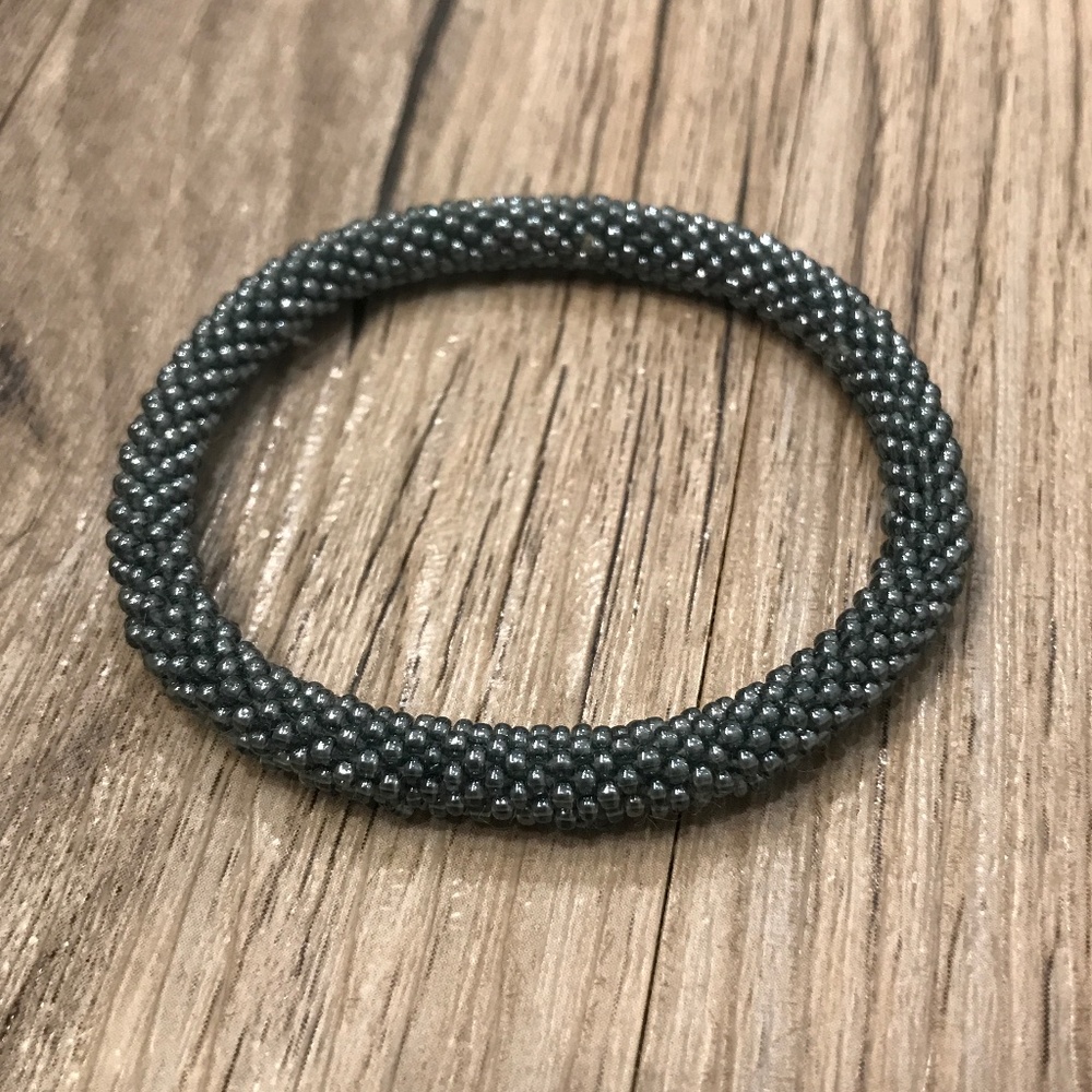 Gray Beaded Roll-On Bracelet | Stackable & Stretchy | Lightweight